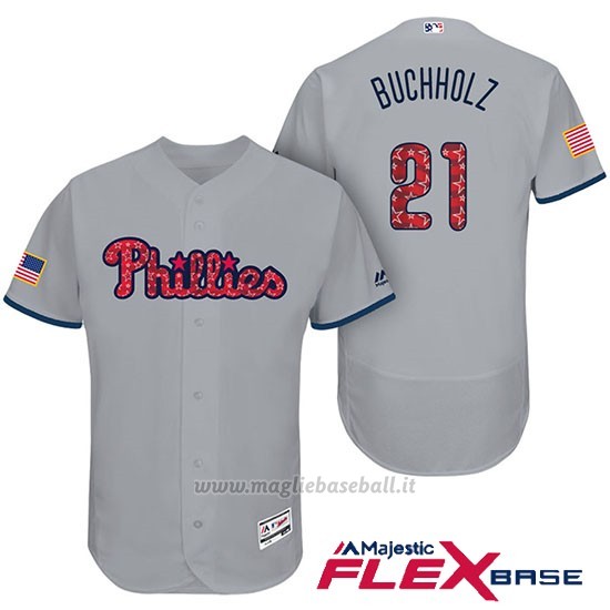 Maglia Baseball Uomo Philadelphia Phillies 2017 Estrellas y Rayas Clay Buchholz Grigio Flex Base